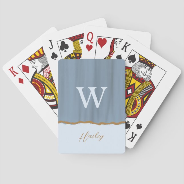 Jeu De Cartes Monogramme de luxe gris bleu or (dos)