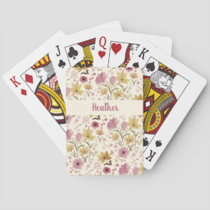 Jeu De Cartes Monogramme de nom aquarelle de fleur sauvage rose
