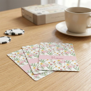 Jeu De Cartes Monogramme de nom aquarelle de fleur sauvage verte
