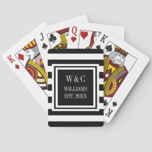 Jeu De Cartes Monogramme de nom de famille personnalisé à rayure