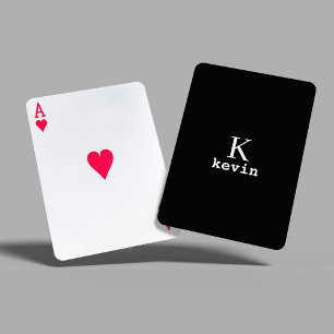 Jeu De Cartes Monogramme de nom personnalisé noir et blanc