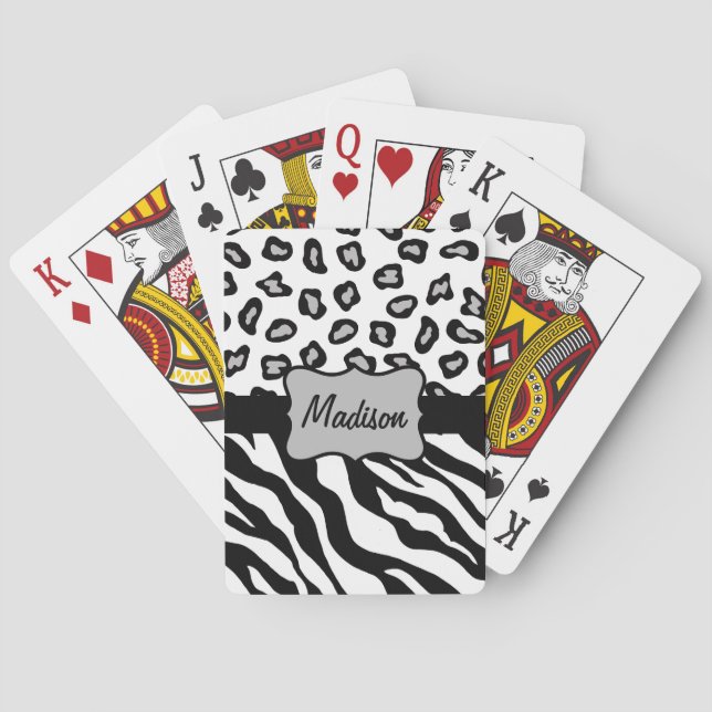 Jeu De Cartes Monogramme de peau de léopard blanc noir (dos)