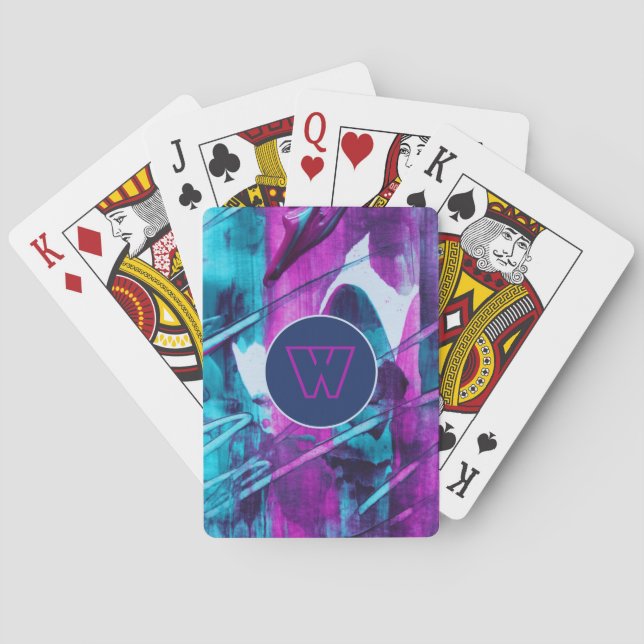 Jeu De Cartes Monogramme de pinceau bleu rose Abstrait moderne (dos)