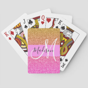 Jeu De Cartes Monogramme de reflet rose et or Parties scintillan
