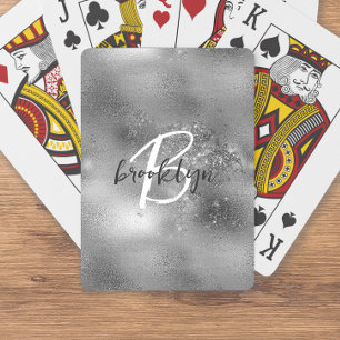 Jeu De Cartes Monogramme de script tendance Glam Silver