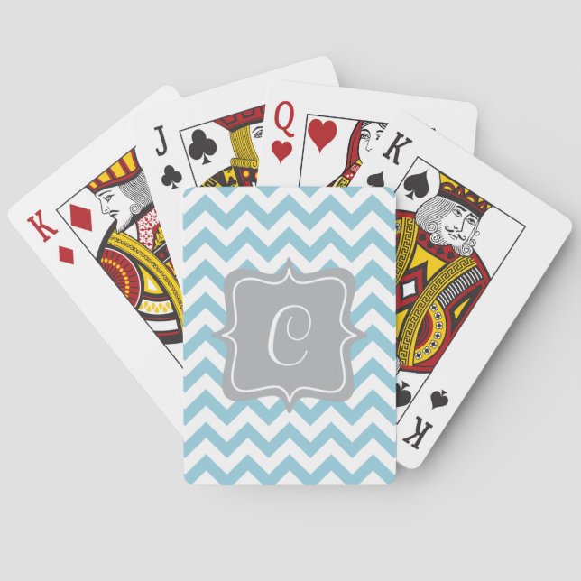 Jeu De Cartes Monogramme de zigzag bleu et blanc (dos)
