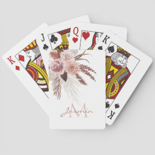 Jeu De Cartes Monogramme d'herbe de Pampas rose Boho Blush