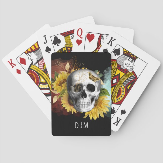 Jeu De Cartes Monogramme du crâne de tournesol (dos)