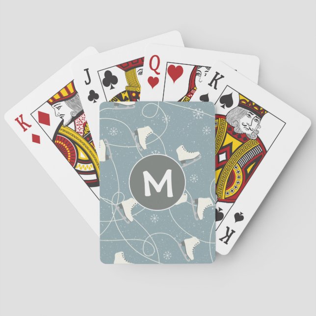 Jeu De Cartes Monogramme du flocon de neige de patinage sur glac (dos)