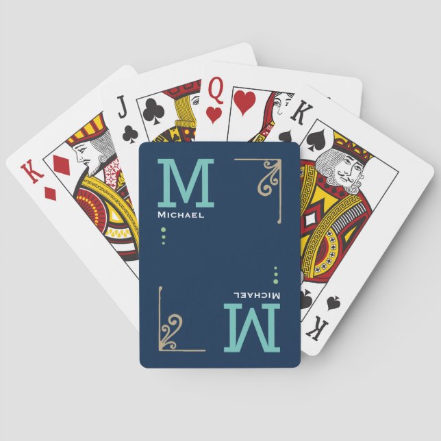 Jeu De Cartes Monogramme du Joueur moderne - Bleu personnalisé (dos)