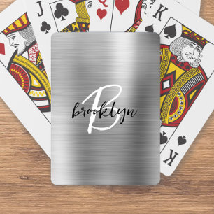 Jeu De Cartes Monogramme écriture noir et blanc Métal brossé arg