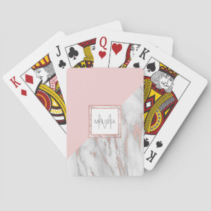 Jeu De Cartes MONOGRAMME élégant de gris de marbre de feuille