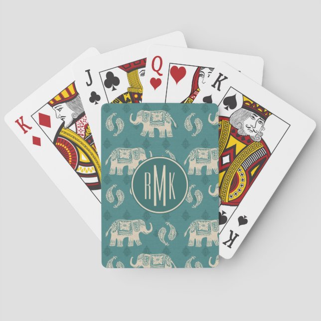 Jeu De Cartes Monogramme | Elephant Turquoise Caravan Motif (dos)