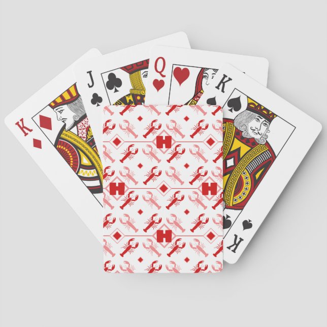 Jeu De Cartes Monogramme et homard marine rouge et blanc (dos)