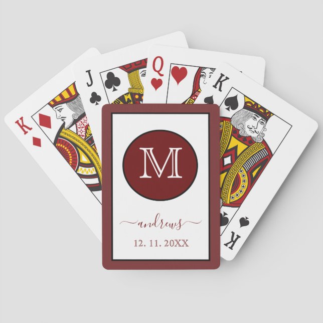Jeu De Cartes Monogramme et nom personnalisé Bourgogne Jouer C (dos)