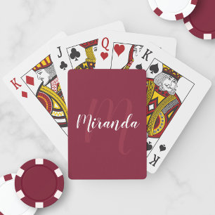 Jeu De Cartes Monogramme et nom personnalisé moderne Bourgogne R