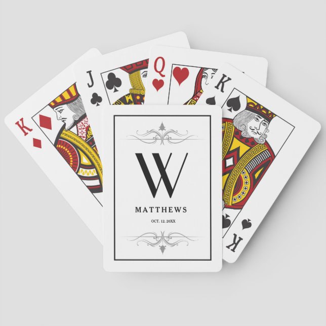 Jeu De Cartes Monogramme et nom personnalisés en noir moderne (dos)