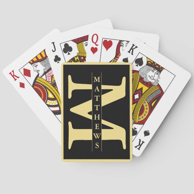 Jeu De Cartes Monogramme et nom personnalisés noir et or (dos)