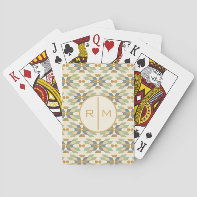 Jeu De Cartes Monogramme| Extérieur Geo Step| Motif tribal (dos)