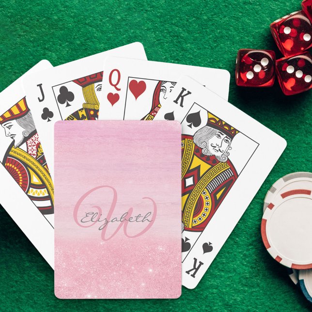 Jeu De Cartes Monogramme Fille Rose Ombre Shimmer (Créateur téléchargé)