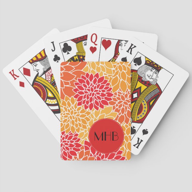 Jeu De Cartes Monogramme - fleurs de dahlia, fleurs - rouge (dos)