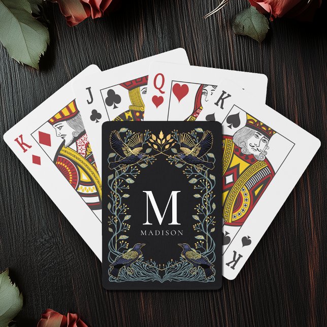 Jeu De Cartes Monogramme floral corbeau gothique enchanté (Créateur téléchargé)