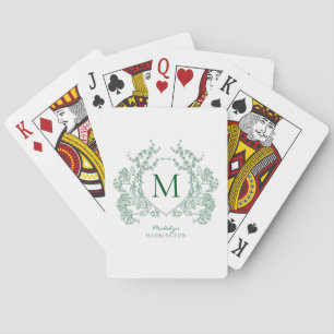 Jeu De Cartes Monogramme floral vert botanique classique