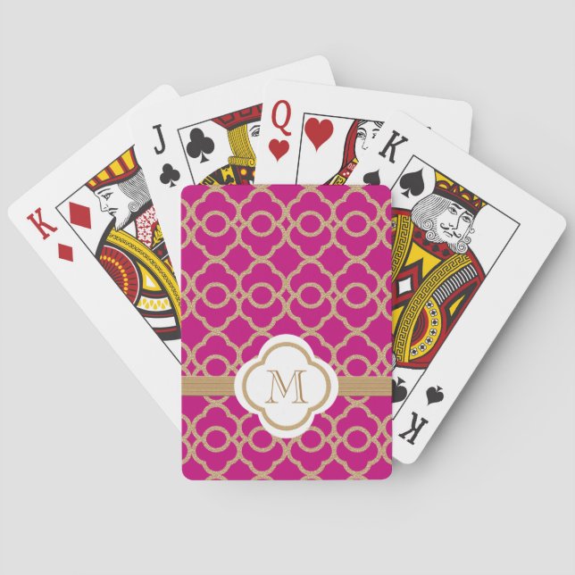 Jeu De Cartes Monogramme Fuchsia Gold Marocain (dos)
