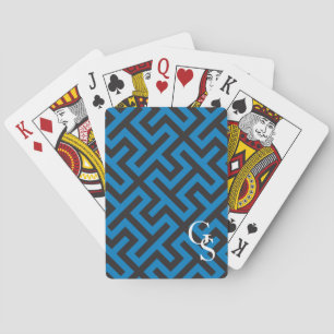 Jeu De Cartes Monogramme géométrique principal grec bleu moderne