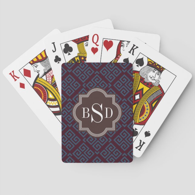 Jeu De Cartes Monogramme géométrique principal grec brun chic de (dos)