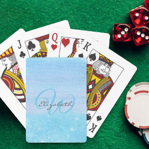 Jeu De Cartes Monogramme Girly Aqua Blue Ombre Shimmer