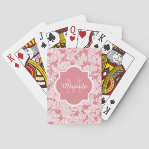 Jeu De Cartes Monogramme Girly floral rose-clair moderne avec le