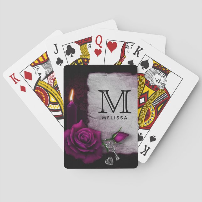 Jeu De Cartes Monogramme gothique Rose, bougie, parchemin et emp (dos)
