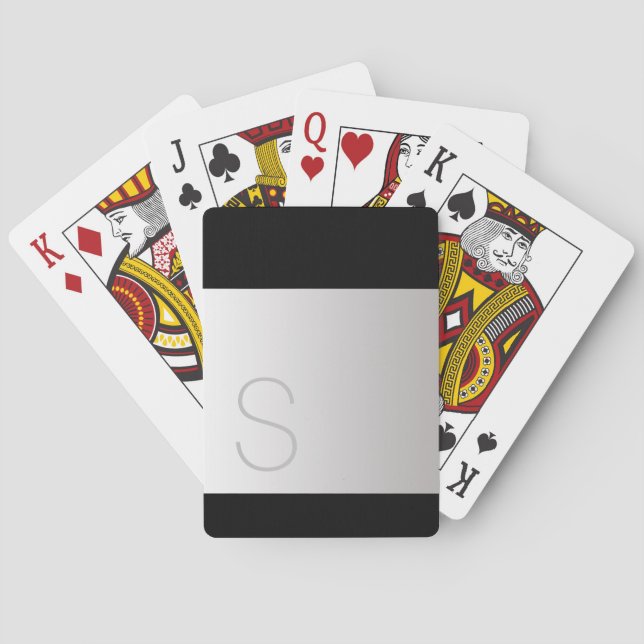 Jeu De Cartes Monogramme gris sur Gradation argentée, noir (dos)