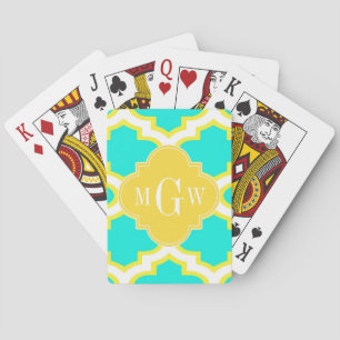 Jeu De Cartes Monogramme initial de Quatrefoil 3 blancs lumineux