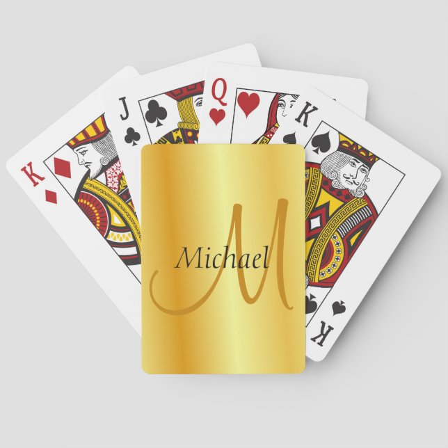 Jeu De Cartes Monogramme initial Élégant Modèle Or Faux Personna (dos)