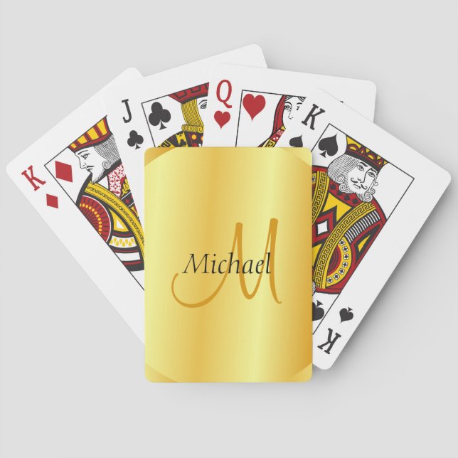 Jeu De Cartes Monogramme initial Elegant Modèle Or Personnalisé (dos)