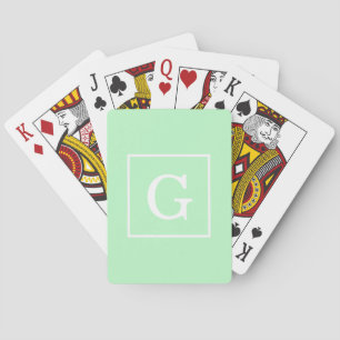 Jeu De Cartes Monogramme initial encadré blanc de menthe