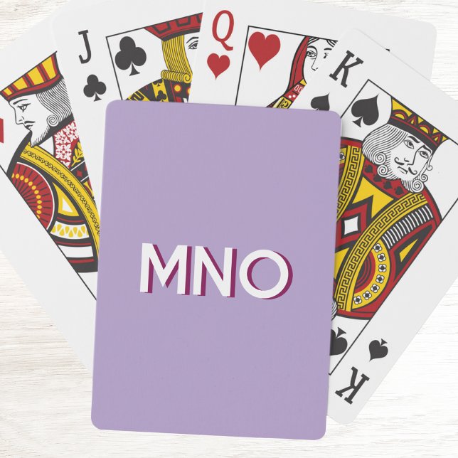 Jeu De Cartes Monogramme Initial Moderne Lilas (Modern drop shadow monogram initials personalized playing cards)