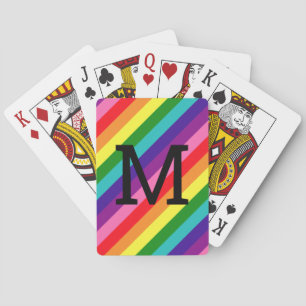 Jeu De Cartes Monogramme initiale à rayures arc-en-ciel noir