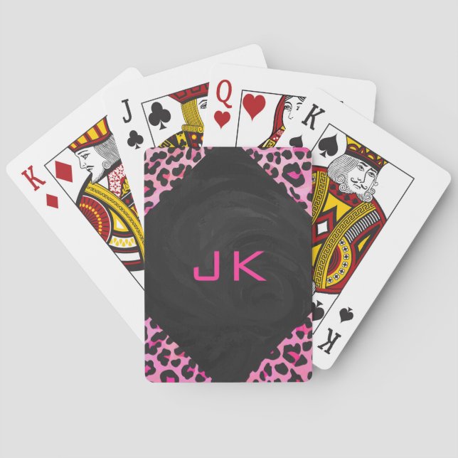 Jeu De Cartes Monogramme Leopard noir et rose chaud (dos)