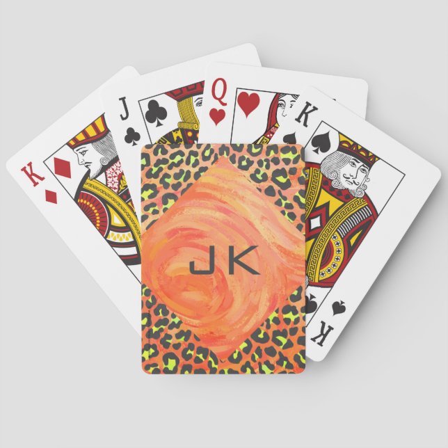 Jeu De Cartes Monogramme léopard orange et jaune (dos)