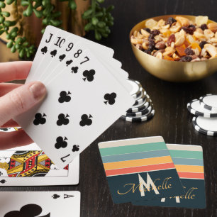Jeu De Cartes Monogramme les années 70 rétro rose et bleu marine