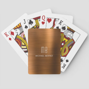 Jeu De Cartes Monogramme Métallisé Cuivre Brun Élégant Brossé
