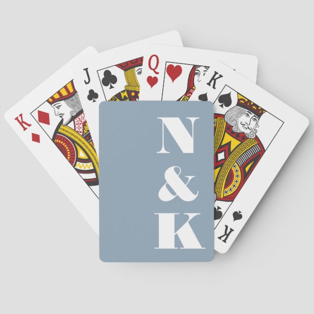 Jeu De Cartes Monogramme moderne Initiales Dusty Blue Custom Wed (dos)