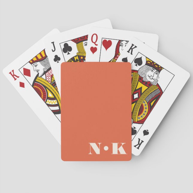Jeu De Cartes Monogramme moderne Initiales Orange Personnalisé M (dos)