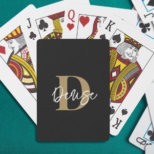 Jeu De Cartes Monogramme moderne Nom du script Black Gold