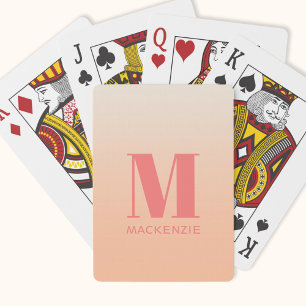 Jeu De Cartes Monogramme moderne Nom initial Peach Gradient