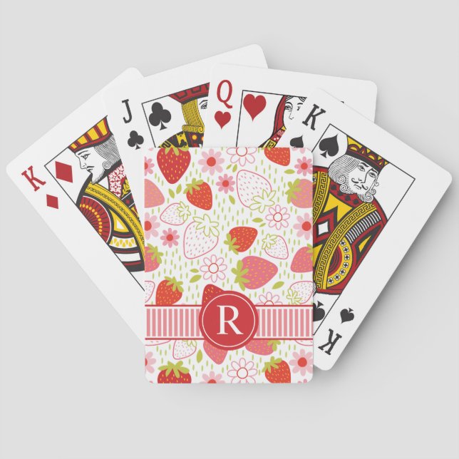 Jeu De Cartes Monogramme Motif de fruits de fraise PInk (dos)