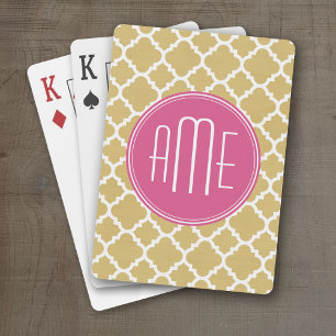 Jeu De Cartes Monogramme Motif de Quatrefoil rose et or chaud